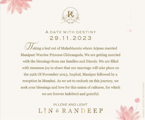 Randeep Hooda announces wedding with girlfriend Lin Laishram on THIS date